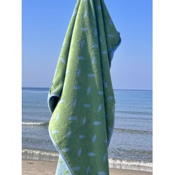 Multifunctionele XXL Handdoek – Voor Strand, Sauna & Massage – Met Kussenuitsparing en Telefoonzakken – Blauw/Groen