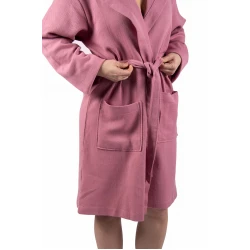 Dames en Heren Badjas, Lichtgewicht - dunne Badjas, Sauna Badjas, Ochtend Badjas,100% van Katoen, Kleur Roze 