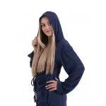 Dames jersey badjas  met ritssluiting en capuchon Marineblauw