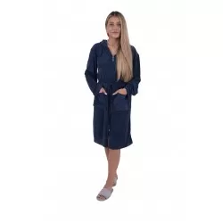 Dames jersey badjas  met ritssluiting en capuchon Marineblauw