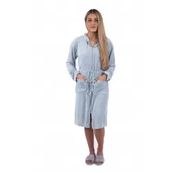 Dames jersey badjas  met ritssluiting en capuchon Licht blauw /Mint 