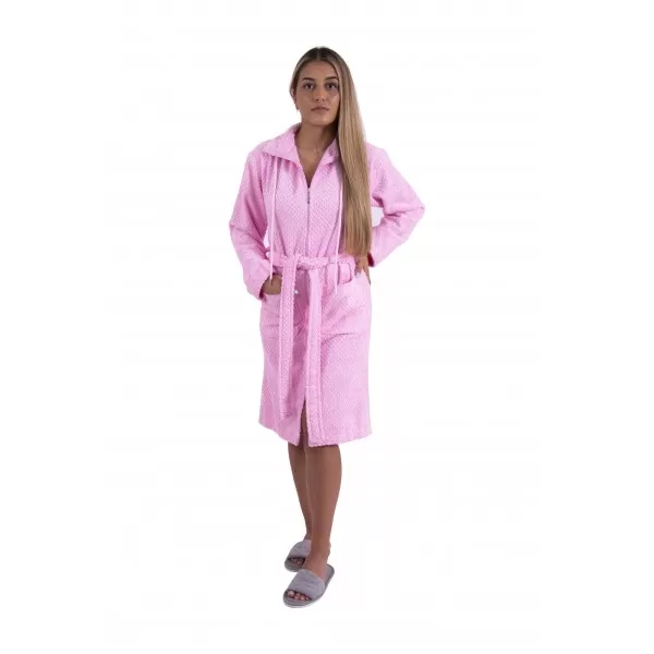 Dames Badjas met ritssluiting van Bamboe, Roze