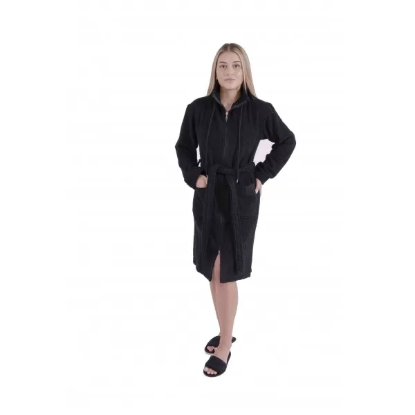 Dames Badjas met ritssluiting van Bamboe, Zwart