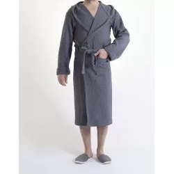 Sauna Wafel badjas , Van Katoen Dun, Antraciet 100% katoen