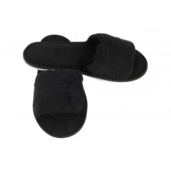 Sauna Slippers BAMBOE  Badstof Open Teen Zwart